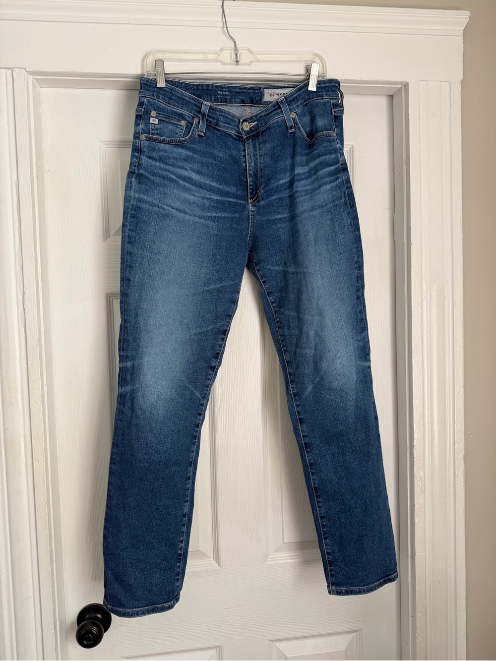 AG Adriano Goldschmied The Mari High Rise Straight Jeans Medium Wash Blue Sz 32